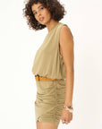 P+T GREEN SIDE RUCHING DRESS