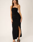 BLACK SIDE RUCHED DRESS