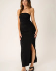 P+T NALA STRAPLESS DRESS W/SIDE RUCHING/BLACK