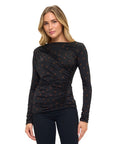 BLACK WITH BROWN POLKA DOTS LONGSLV TOP