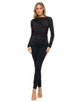 BLACK WITH BROWN POLKA DOTS LONGSLV TOP
