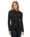 BLACK WITH BROWN POLKA DOTS LONGSLV TOP