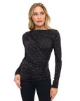 BLACK WITH BROWN POLKA DOTS LONGSLV TOP