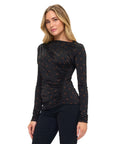 BLACK WITH BROWN POLKA DOTS LONGSLV TOP