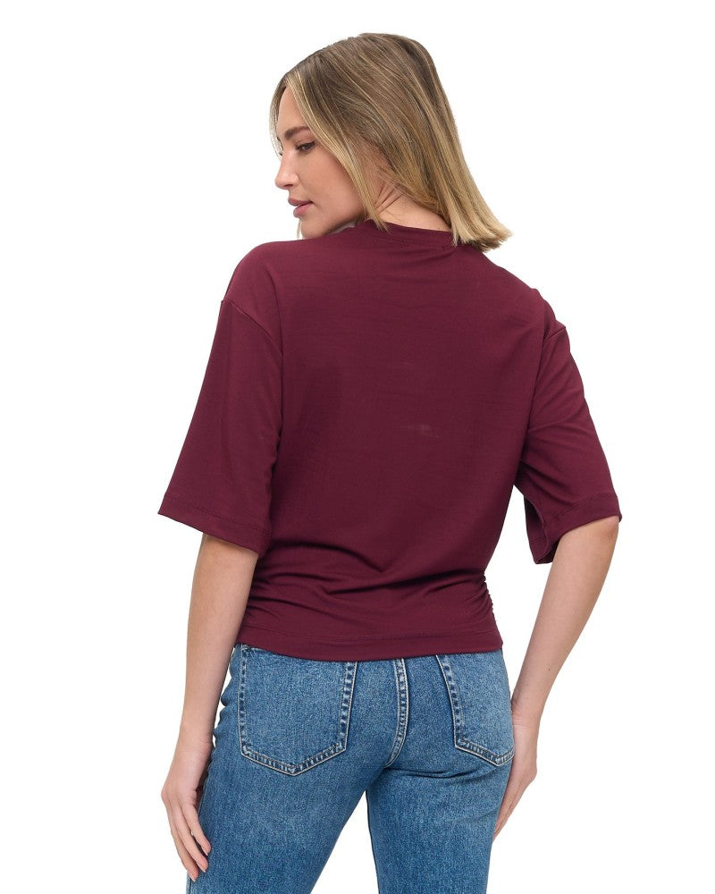 WINE RUCHED DETAILED T SHIRT