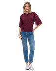 WINE RUCHED DETAILED T SHIRT