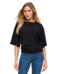 BLACK RUCHED DETAILED T SHIRT