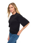 BLACK RUCHED DETAILED T SHIRT