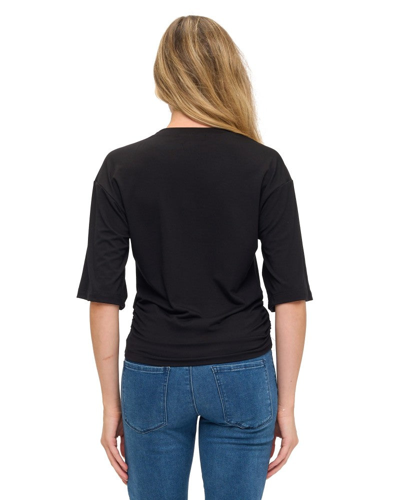 BLACK RUCHED DETAILED T SHIRT