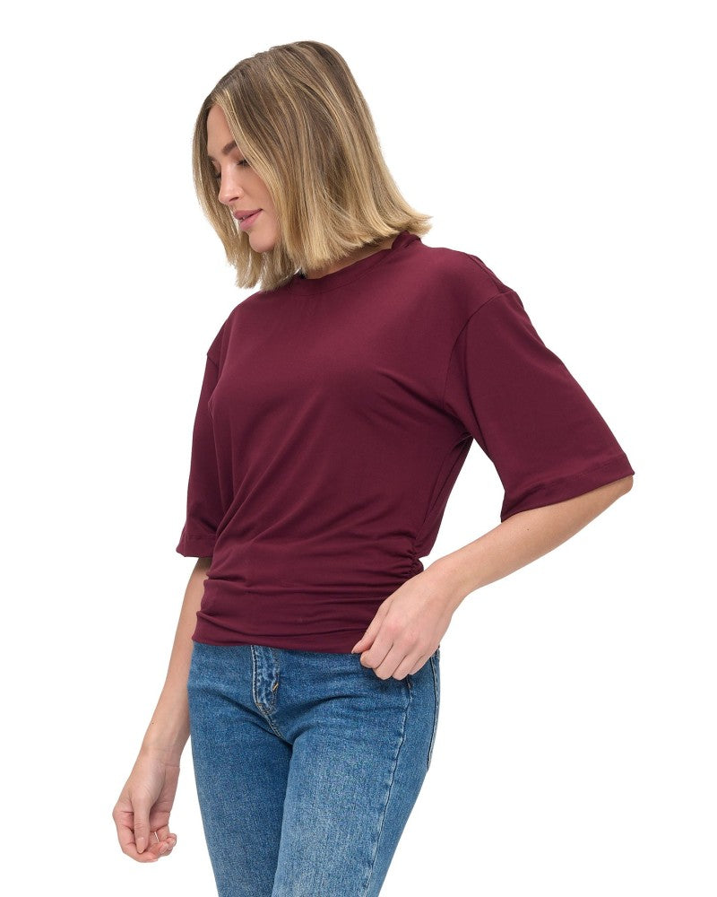 WINE RUCHED DETAILED T SHIRT