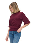 WINE RUCHED DETAILED T SHIRT
