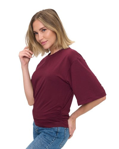 WINE RUCHED DETAILED T SHIRT