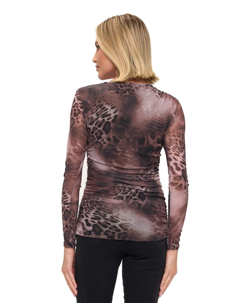 LONG SLV ANIMAL PRINT MESH TOP
