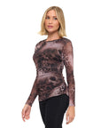 LONG SLV ANIMAL PRINT MESH TOP