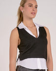 BLACK/WHITE V-NECK SLVLESS SWEATER