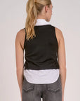 BLACK/WHITE V-NECK SLVLESS SWEATER