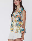 DEX SLVLESS MULTI PRINT BUTTON FRONT BLOUSE