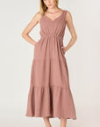 DEX ROSE/TAUPE TEXTURED TIERED MIDI DRESS