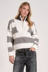 HEATHER GREY/WHITE STRIPE 1/4 ZIP SWEATER