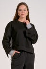 BLK STRIPE MIXED MEDIA TOP