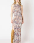 NEUTRAL ABSTRACT MAXI DRESS W/SLIT