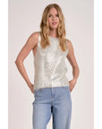 WHITE KNIT SLVLESS SWEATER W/SILVER WAXED DETAIL