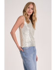 WHITE KNIT SLVLESS SWEATER W/SILVER WAXED DETAIL