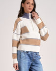 BEIGE/NAVY & WHITE STRIPE SWEATER