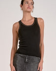 BLACK KNIT TANK W/CREAM STITCH DETAIL