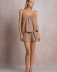 TAUPE FLOWY TOP W/TIES STRAPS