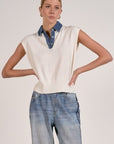 CAP SLV SWEATER W/DENIM DETAIL