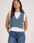 BLUE WASHED SLVLES LAYERED SWEATER