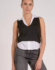 BLACK/WHITE V-NECK SLVLESS SWEATER