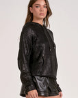 BLACK SWEATER W/BLACK WAXED DETAIL