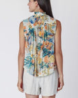 DEX SLVLESS MULTI PRINT BUTTON FRONT BLOUSE