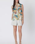 DEX SLVLESS MULTI PRINT BUTTON FRONT BLOUSE