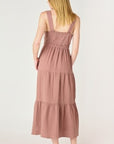 DEX ROSE/TAUPE TEXTURED TIERED MIDI DRESS