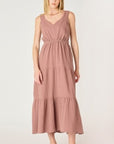 DEX ROSE/TAUPE TEXTURED TIERED MIDI DRESS