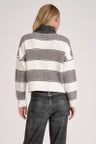 HEATHER GREY/WHITE STRIPE 1/4 ZIP SWEATER