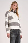 HEATHER GREY/WHITE STRIPE 1/4 ZIP SWEATER