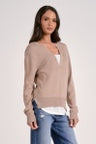 OATMEAL/WHITE VNK LAYERED SWEATER