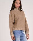 TAN SWEATER W/CREAM STITCH DETAIL