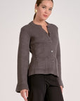 GREY CREWNECK FLARE SLEEVE SWEATER