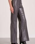 CHARCOAL HIGHWAIST FAUX LEATHER FLARE PANT
