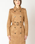CAMEL FAUX SUEDE TRENCH COAT