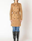 CAMEL FAUX SUEDE TRENCH COAT