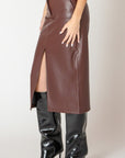FAUX LEATHER MIDI SKIRT