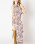 NEUTRAL ABSTRACT MAXI DRESS W/SLIT