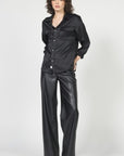 D+J BLACK SILK BLOUSE W/SILVER PINSTRIPE DETAIL