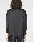D+J BLACK SILK BLOUSE W/SILVER PINSTRIPE DETAIL